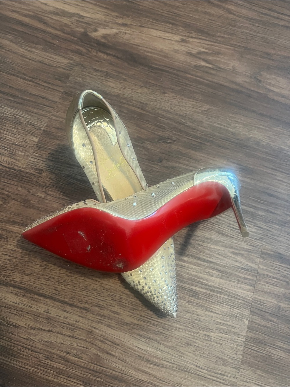 Christian Louboutin Follies Strass Pumps in Light Silk Nude with Red Sole - Picture 6 of 7